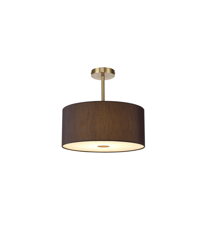 Baymont Antique Brass E27 Semi Flush With 40cm x 18cm Faux Silk Shade Black/White Laminate-1
