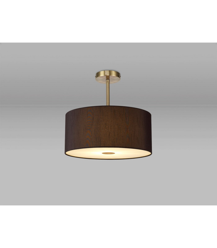 Baymont Antique Brass E27 Semi Flush With 40cm x 18cm Faux Silk Shade Black/White Laminate-2