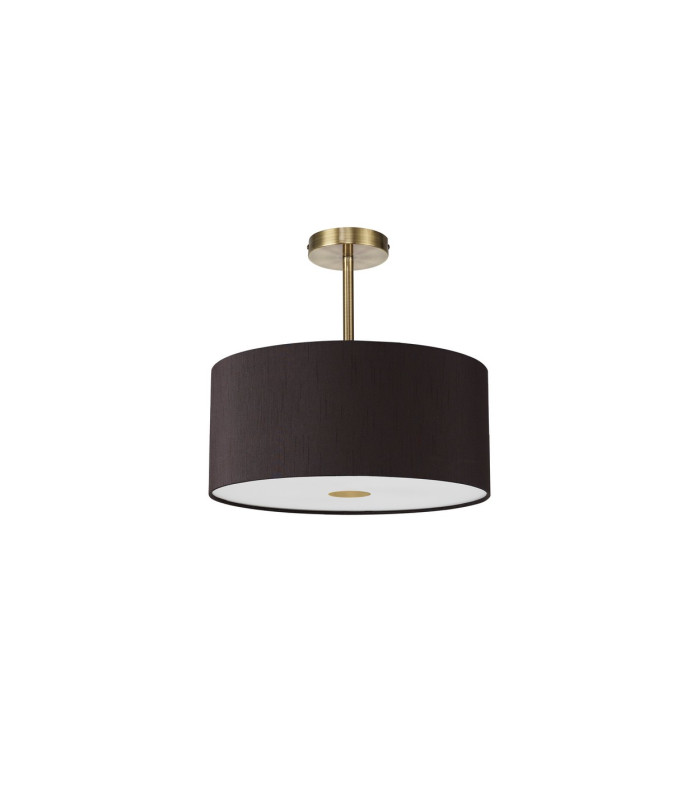Baymont Antique Brass E27 Semi Flush With 40cm x 18cm Faux Silk Shade Black/White Laminate-4