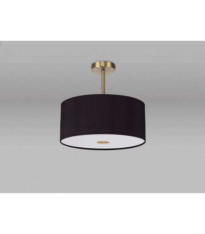 Baymont Antique Brass E27 Semi Flush With 40cm x 18cm Dual Faux Silk Shade Black/Green Olive-13