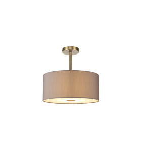 Baymont Antique Brass E27 Semi Flush With 40cm x 18cm Faux Silk Shade Grey/White Laminate-1
