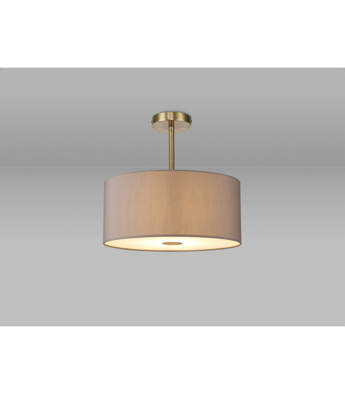 Baymont Antique Brass E27 Semi Flush With 40cm x 18cm Faux Silk Shade Grey/White Laminate-2