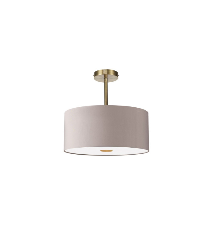 Baymont Antique Brass E27 Semi Flush With 40cm x 18cm Faux Silk Shade Grey/White Laminate-4