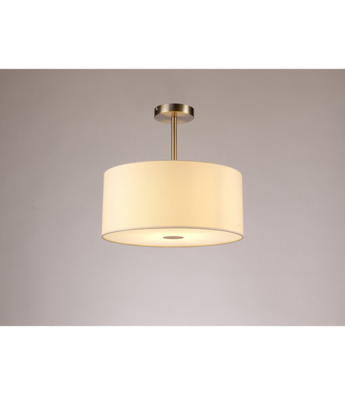 Baymont Satin Nickel E27 Semi Flush With 40cm x 18cm Faux Silk Shade Ivory Pearl/White Laminate-2