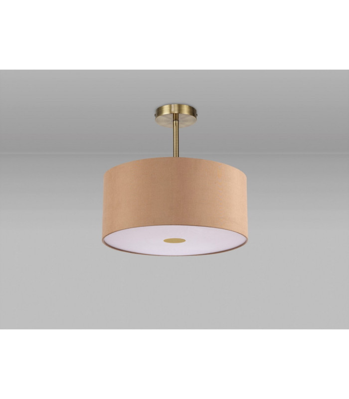 Baymont Antique Brass E27 Semi Flush With 40cm x 18cm Dual Faux Silk Shade Antique Gold/Ruby-13
