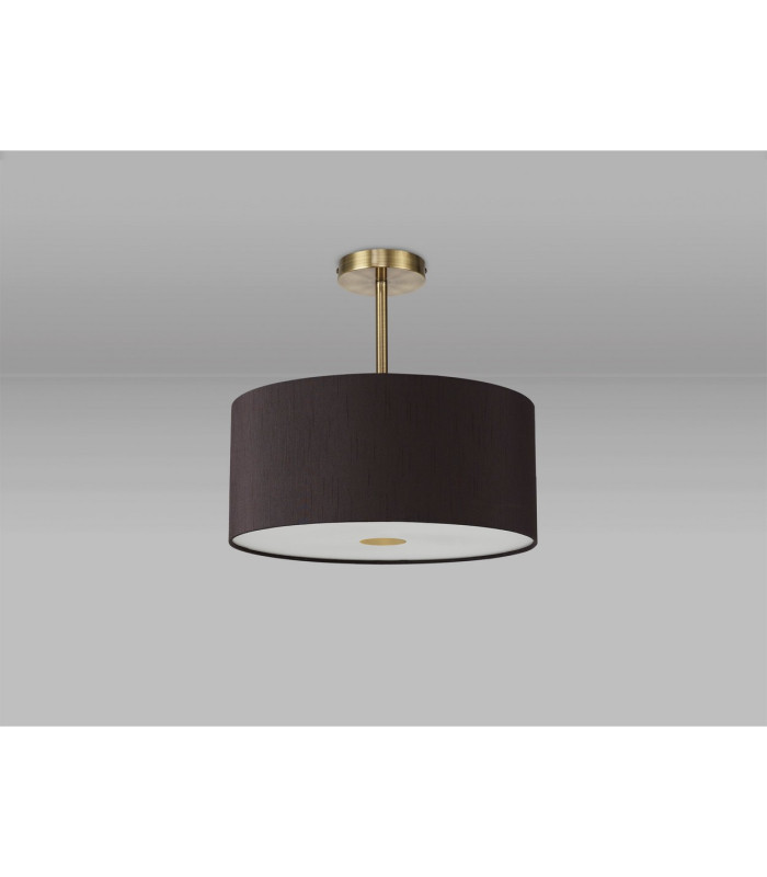 Baymont Antique Brass E27 Semi Flush With 40cm x 18cm Faux Silk Shade Black/White Laminate-13
