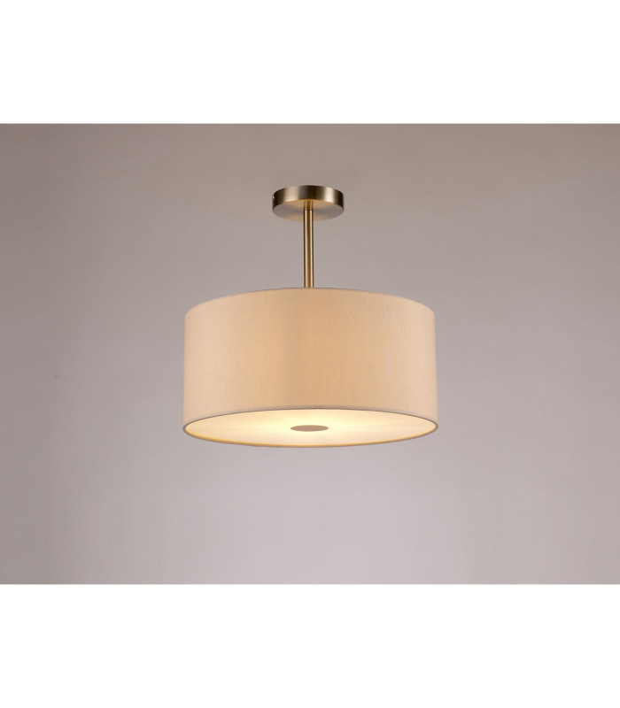 Baymont Satin Nickel E27 Semi Flush With 40cm x 18cm Dual Faux Silk Shade Nude Beige/Moonlight-2