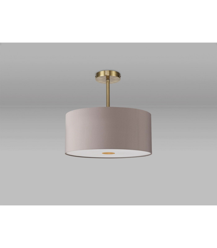 Baymont Antique Brass E27 Semi Flush With 40cm x 18cm Faux Silk Shade Grey/White Laminate-13