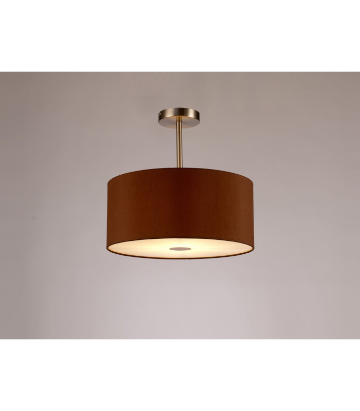 Baymont Satin Nickel E27 Semi Flush With 40cm x 18cm Dual Faux Silk Shade Raw Cocoa/Grecian Bronze-2