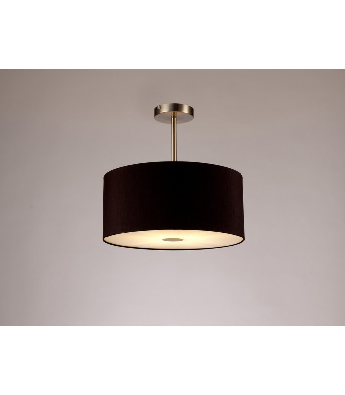 Baymont Satin Nickel E27 Semi Flush With 40cm x 18cm Dual Faux Silk Shade Black/Green Olive-2
