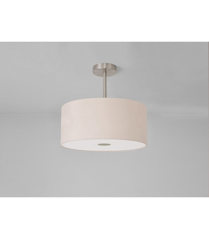 Baymont Satin Nickel E27 Semi Flush With 40cm x 18cm Dual Faux Silk Shade Nude Beige/Moonlight-13