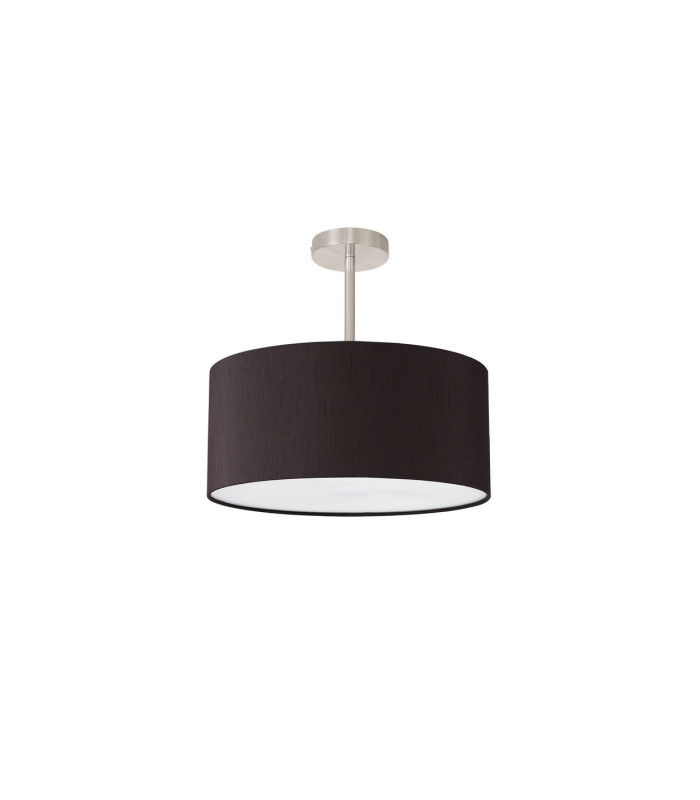 Baymont Satin Nickel E27 Semi Flush With 40cm x 18cm Faux Silk Shade Black/White Laminate-4