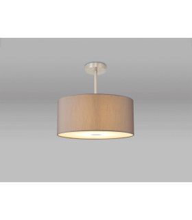 Baymont Satin Nickel E27 Semi Flush With 40cm x 18cm Faux Silk Shade Grey/White Laminate-2