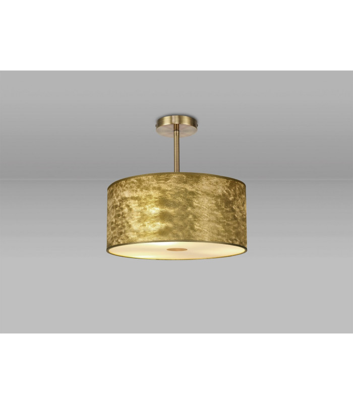 Baymont Antique Brass E27 Semi Flush Fixture With 40cm x 18cm Gold Leaf Shade With Frosted/AB Acrylic Diffuser-2