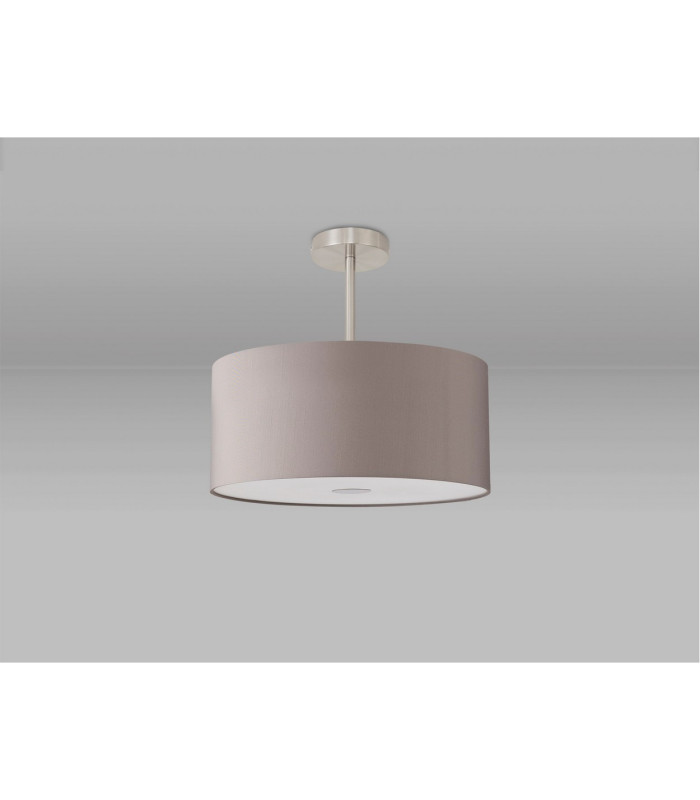 Baymont Satin Nickel E27 Semi Flush With 40cm x 18cm Faux Silk Shade Grey/White Laminate-13