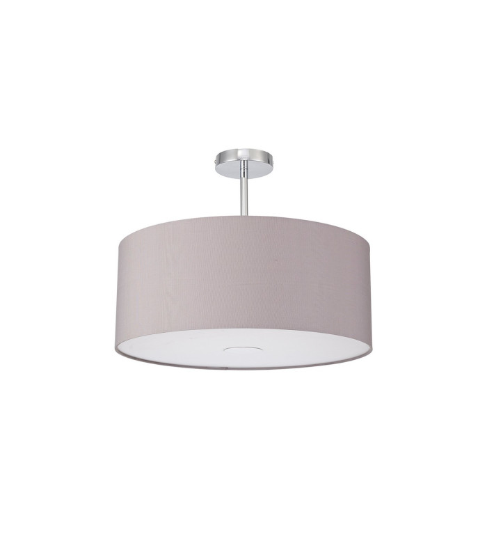 Baymont Polished Chrome E27 Semi Flush With 50cm x 20cm Faux Silk Shade Grey/White Laminate-4