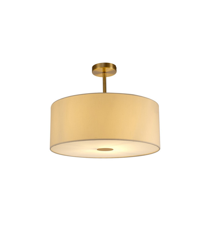 Baymont Antique Brass E27 Semi Flush With 50cm x 20cm Faux Silk Shade Ivory Pearl/White Laminate-1