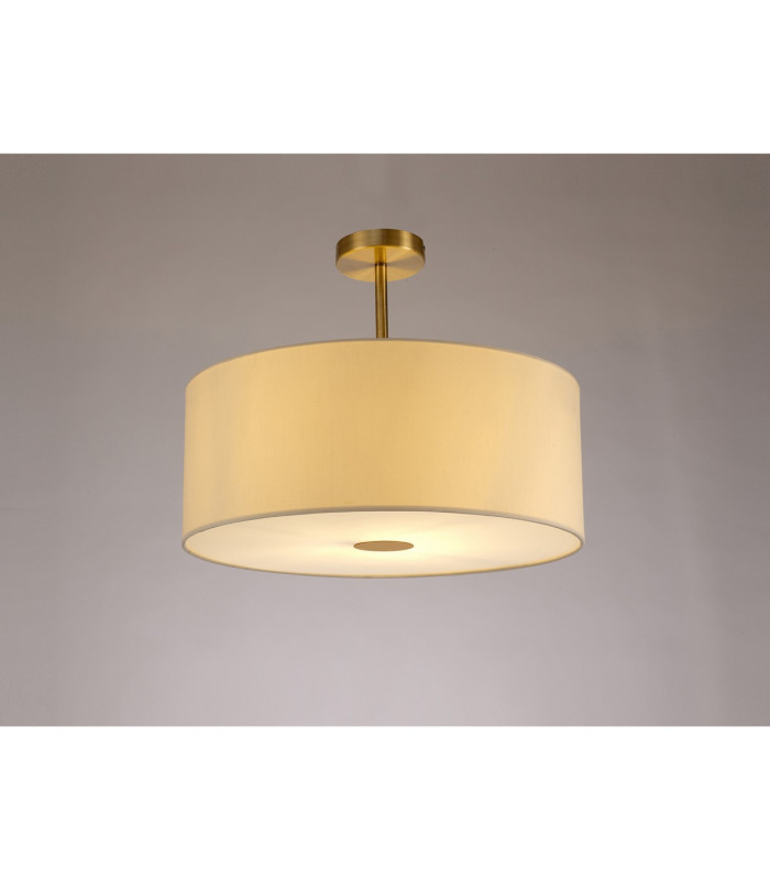 Baymont Antique Brass E27 Semi Flush With 50cm x 20cm Faux Silk Shade Ivory Pearl/White Laminate-2