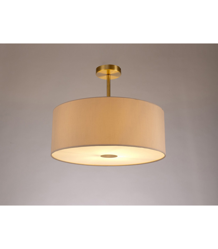 Baymont Antique Brass E27 Semi Flush With 50cm x 20cm Dual Faux Silk Shade Nude Beige/Moonlight-2