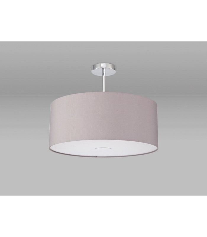 Baymont Polished Chrome E27 Semi Flush With 50cm x 20cm Faux Silk Shade Grey/White Laminate-13