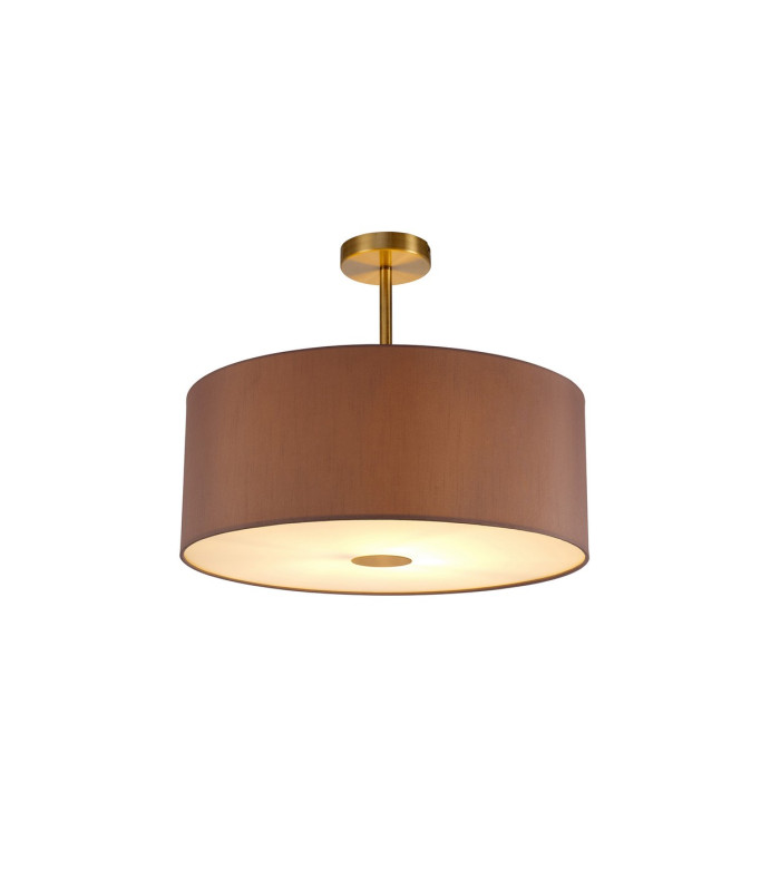 Baymont Antique Brass E27 Semi Flush With 50cm x 20cm Dual Faux Silk Shade Taupe/Halo Gold-1