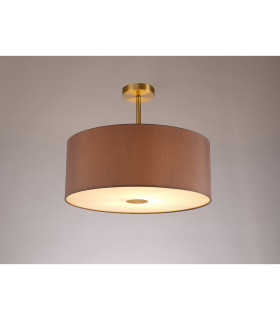 Baymont Antique Brass E27 Semi Flush With 50cm x 20cm Dual Faux Silk Shade Taupe/Halo Gold-2