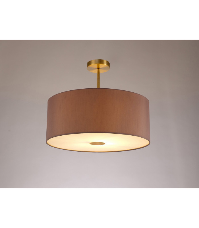 Baymont Antique Brass E27 Semi Flush With 50cm x 20cm Dual Faux Silk Shade Taupe/Halo Gold-2
