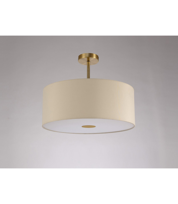 Baymont Antique Brass E27 Semi Flush With 50cm x 20cm Faux Silk Shade Ivory Pearl/White Laminate-13