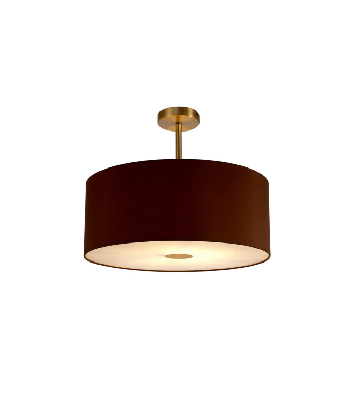 Baymont Antique Brass E27 Semi Flush With 50cm x 20cm Dual Faux Silk Shade Raw Cocoa/Grecian Bronze-1