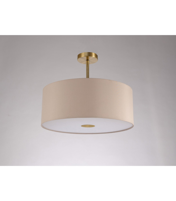 Baymont Antique Brass E27 Semi Flush With 50cm x 20cm Dual Faux Silk Shade Nude Beige/Moonlight-13