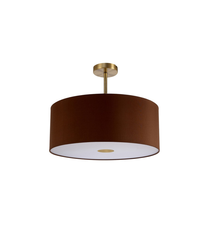 Baymont Antique Brass E27 Semi Flush With 50cm x 20cm Dual Faux Silk Shade Raw Cocoa/Grecian Bronze-4