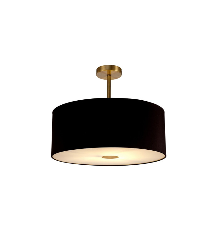 Baymont Antique Brass E27 Semi Flush With 50cm x 20cm Dual Faux Silk Shade Black/Green Olive-1