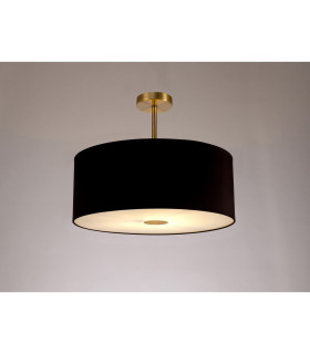 Baymont Antique Brass E27 Semi Flush With 50cm x 20cm Dual Faux Silk Shade Black/Green Olive-2