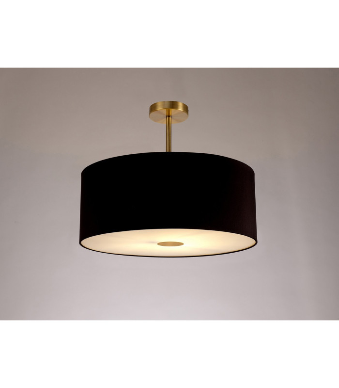 Baymont Antique Brass E27 Semi Flush With 50cm x 20cm Dual Faux Silk Shade Black/Green Olive-2