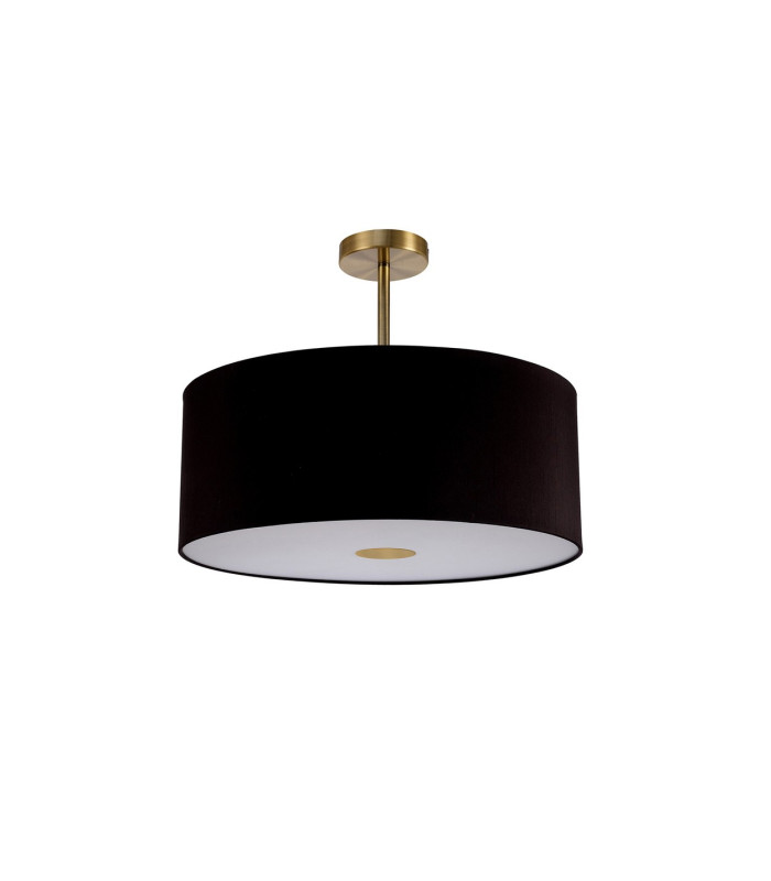 Baymont Antique Brass E27 Semi Flush With 50cm x 20cm Dual Faux Silk Shade Black/Green Olive-4