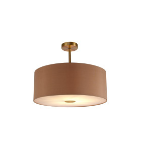 Baymont Antique Brass E27 Semi Flush With 50cm x 20cm Dual Faux Silk Shade Antique Gold/Ruby-1