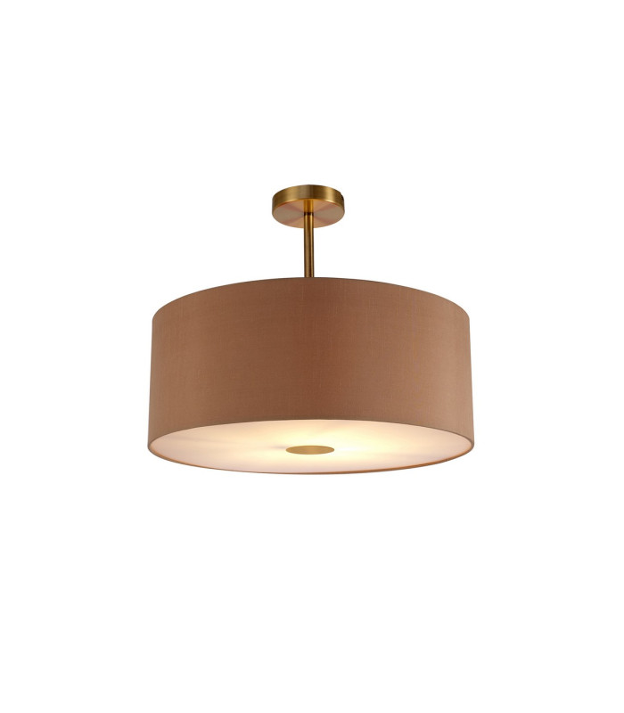 Baymont Antique Brass E27 Semi Flush With 50cm x 20cm Dual Faux Silk Shade Antique Gold/Ruby-1