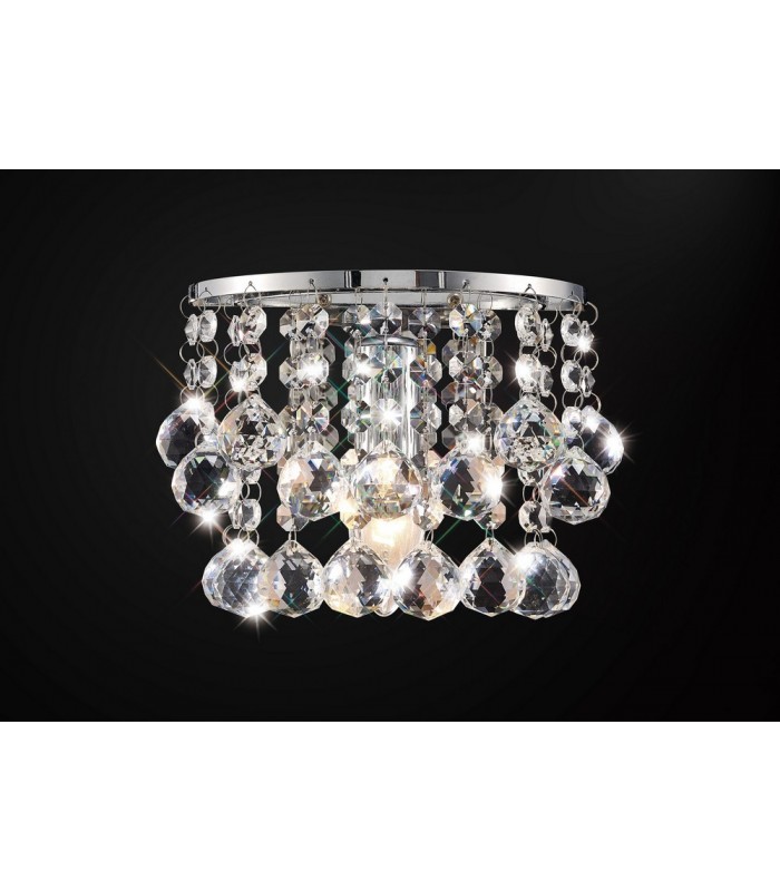 Glass Crystal Wall Lamp, E14 Switched Polished Chrome, Sphere Crystal - 2