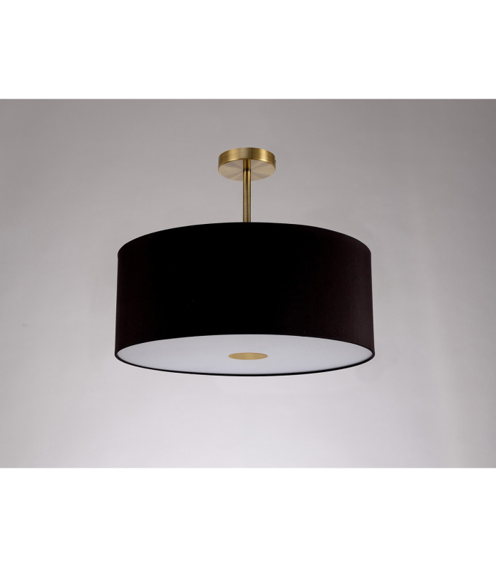 Baymont Antique Brass E27 Semi Flush With 50cm x 20cm Dual Faux Silk Shade Black/Green Olive-13