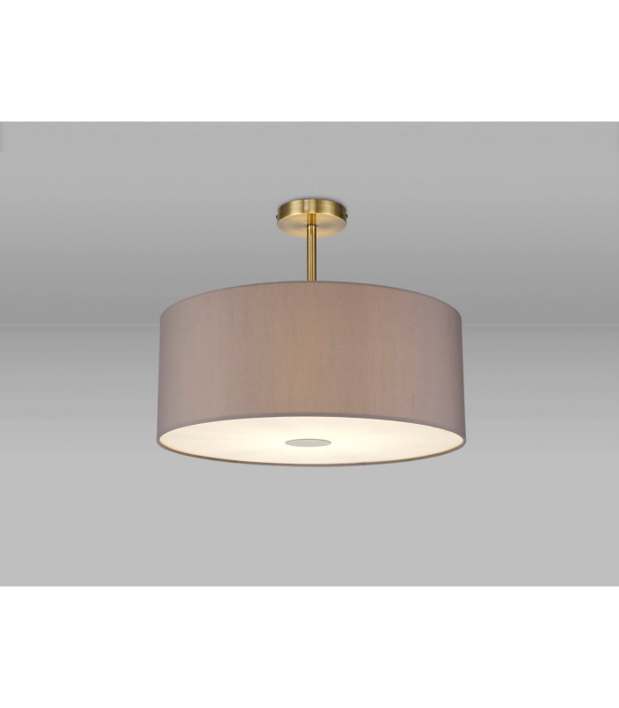 Baymont Antique Brass E27 Semi Flush With 50cm x 20cm Faux Silk Shade Grey/White Laminate-2