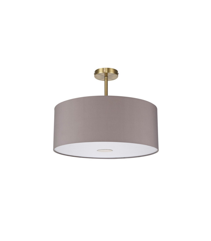 Baymont Antique Brass E27 Semi Flush With 50cm x 20cm Faux Silk Shade Grey/White Laminate-4