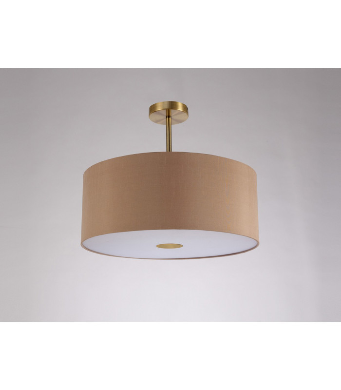 Baymont Antique Brass E27 Semi Flush With 50cm x 20cm Dual Faux Silk Shade Antique Gold/Ruby-13