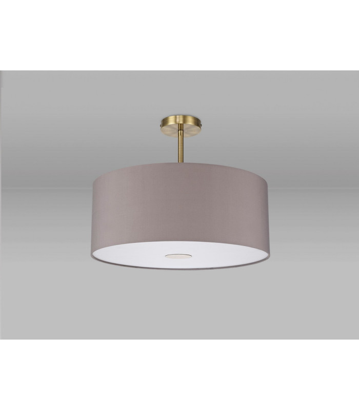 Baymont Antique Brass E27 Semi Flush With 50cm x 20cm Faux Silk Shade Grey/White Laminate-13