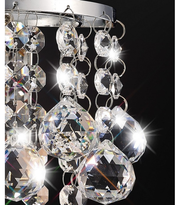 Glass Crystal Wall Lamp, E14 Switched Polished Chrome, Sphere Crystal - 9