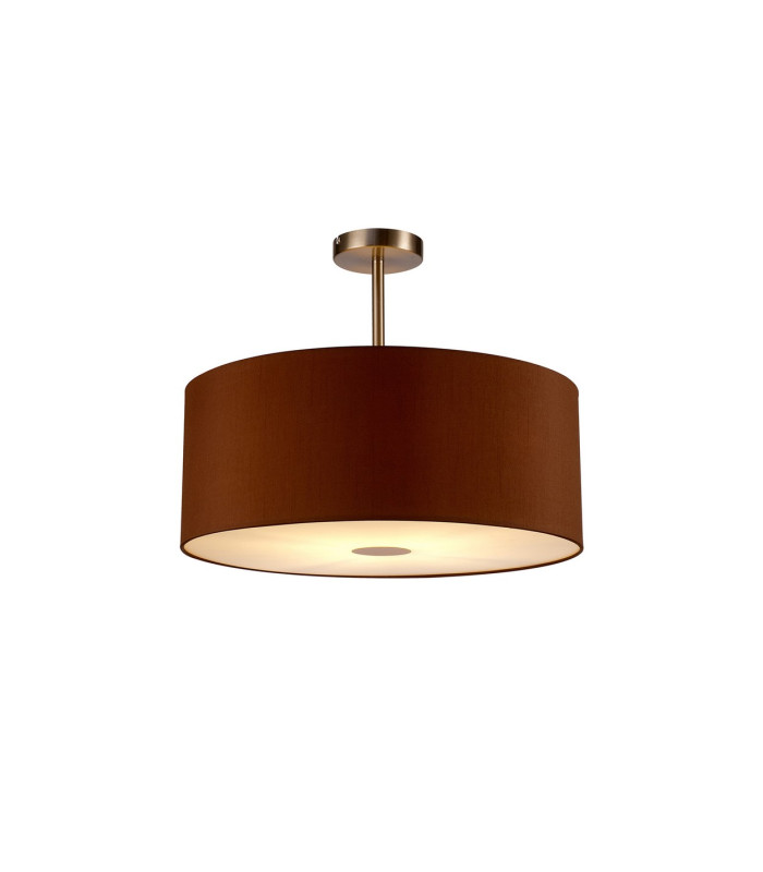 Baymont Satin Nickel E27 Semi Flush With 50cm x 20cm Dual Faux Silk Shade Raw Cocoa/Grecian Bronze-1