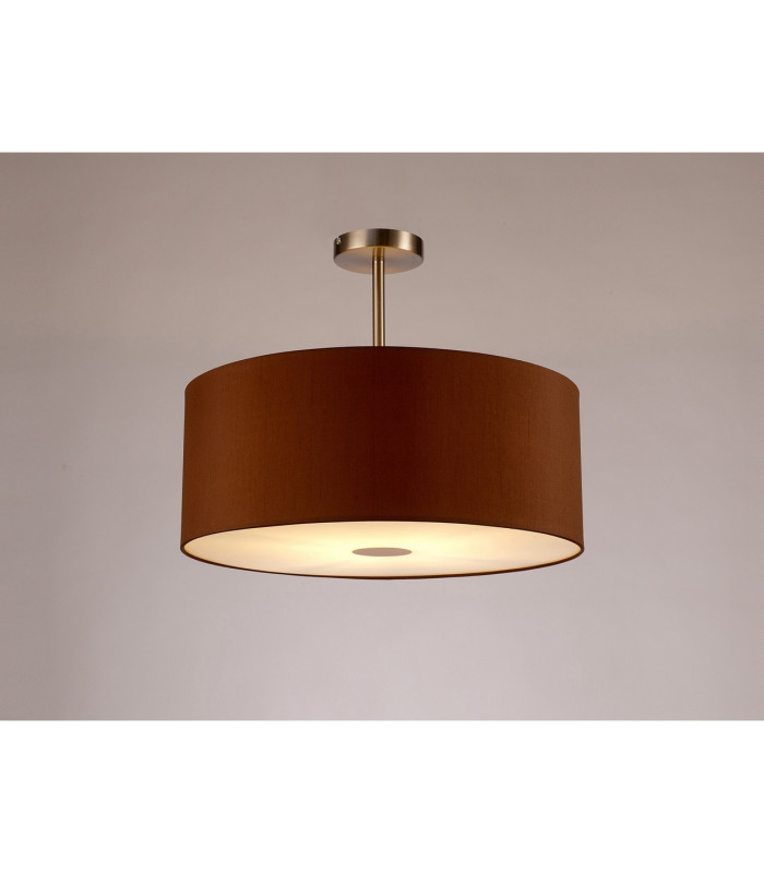 Baymont Satin Nickel E27 Semi Flush With 50cm x 20cm Dual Faux Silk Shade Raw Cocoa/Grecian Bronze-2