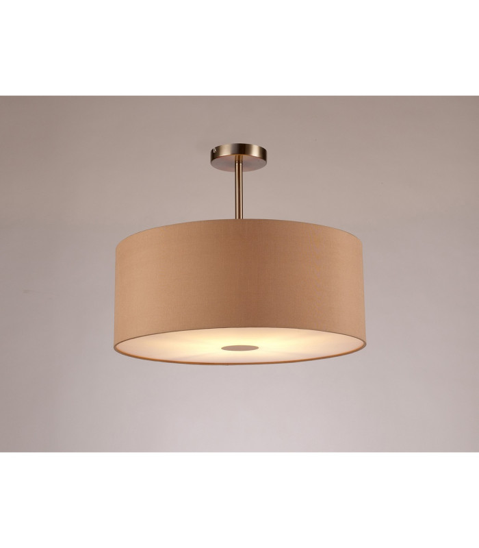 Baymont Satin Nickel E27 Semi Flush With 50cm x 20cm Dual Faux Silk Shade Antique Gold/Ruby-2