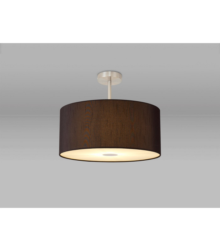Baymont Satin Nickel E27 Semi Flush With 50cm x 20cm Faux Silk Shade Black/White Laminate-2