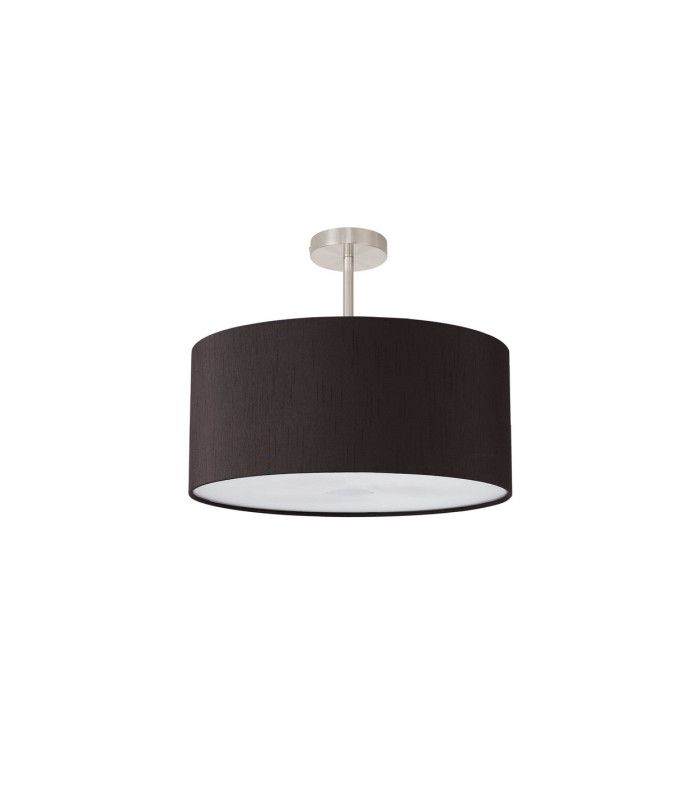 Baymont Satin Nickel E27 Semi Flush With 50cm x 20cm Faux Silk Shade Black/White Laminate-4