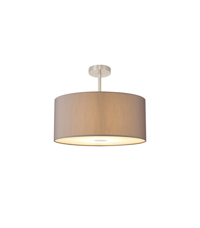 Baymont Satin Nickel E27 Semi Flush With 50cm x 20cm Faux Silk Shade Grey/White Laminate-1